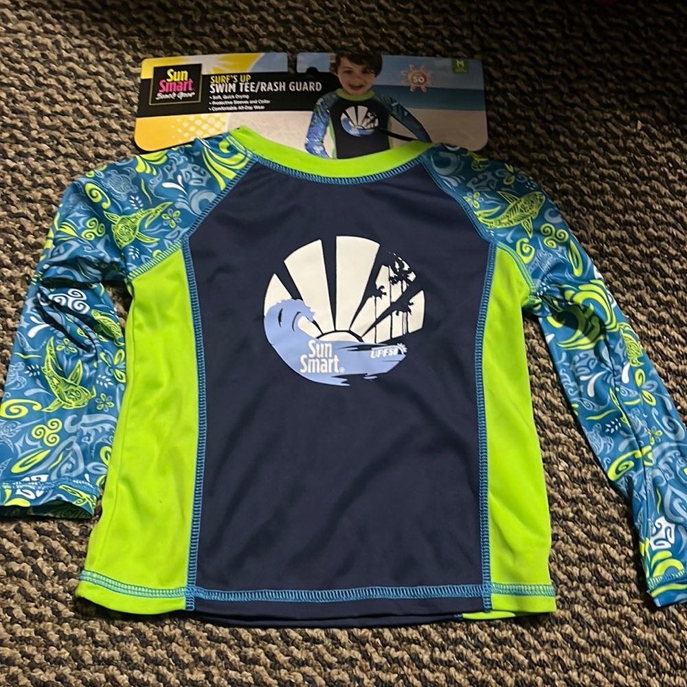 Surf's Up Swim Tee Rash Guard Medium 2-4 Years Green
